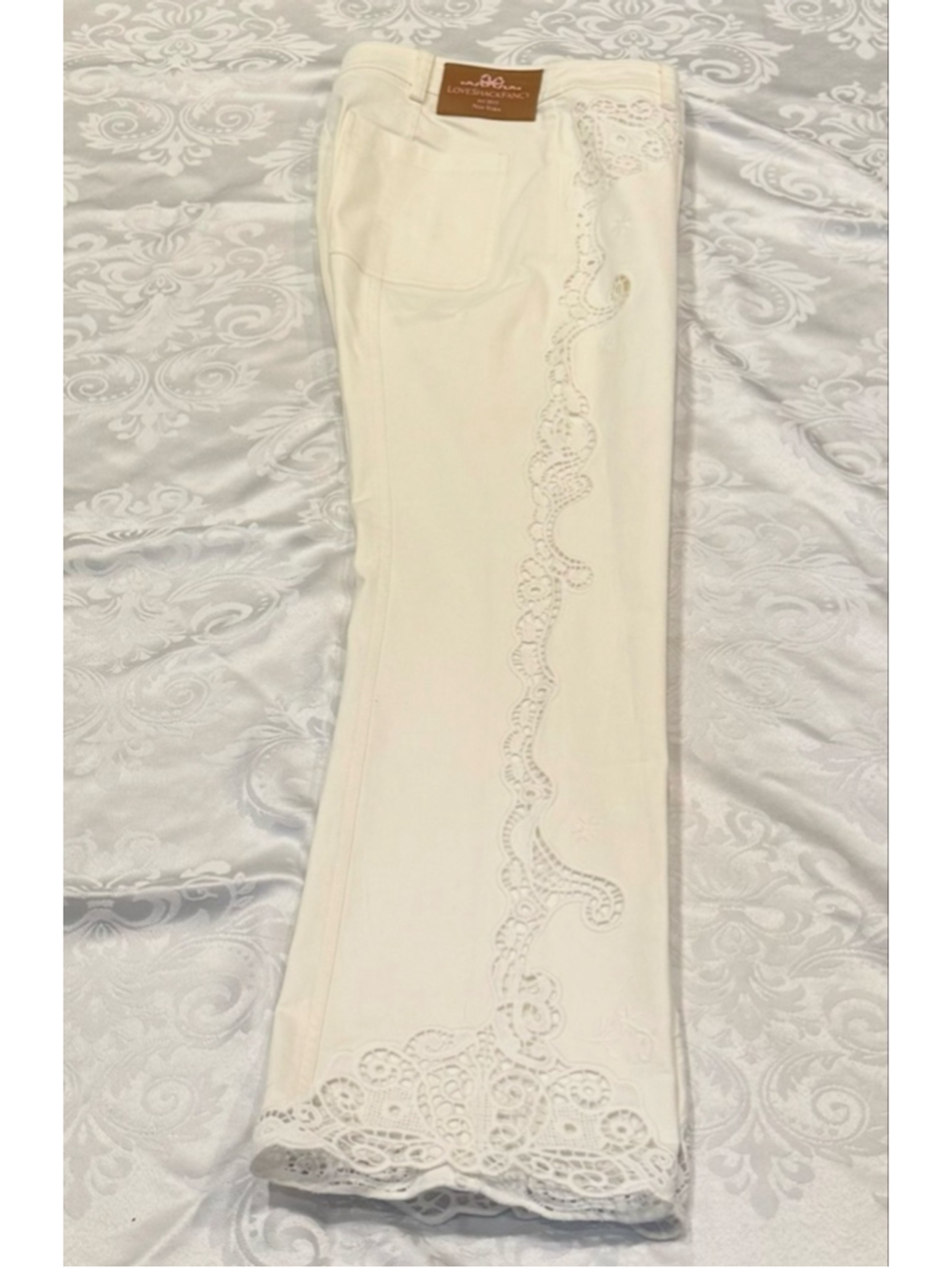 LoveShackFancy Maia Cropped Crochet Lace Pants Optic White Size 28 - Picture 7 of 9